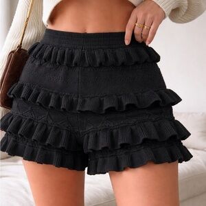 Black Ruffle Knit Shorts Boho Cottagecore Layered Ruffle Bloomer Shorts small